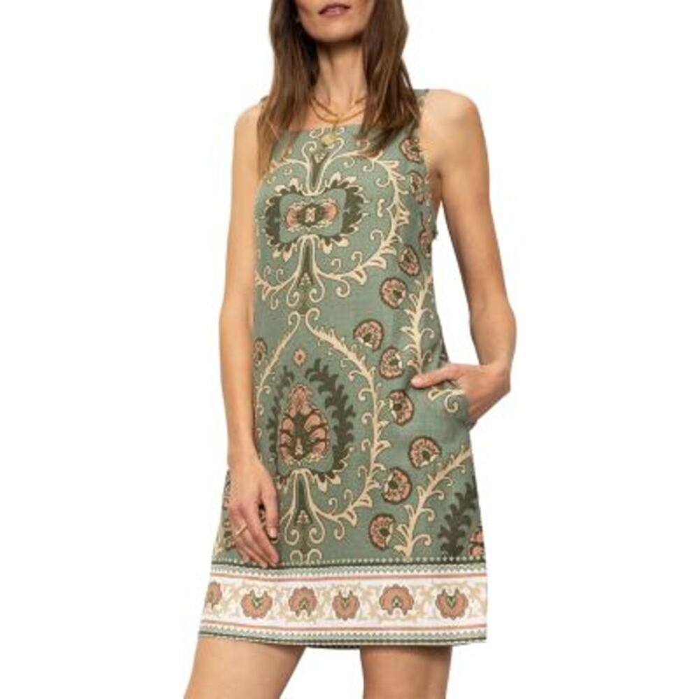 Sanctuary Tapestry Shift Mini Dress Green Floral Boho Size XXS NWT
